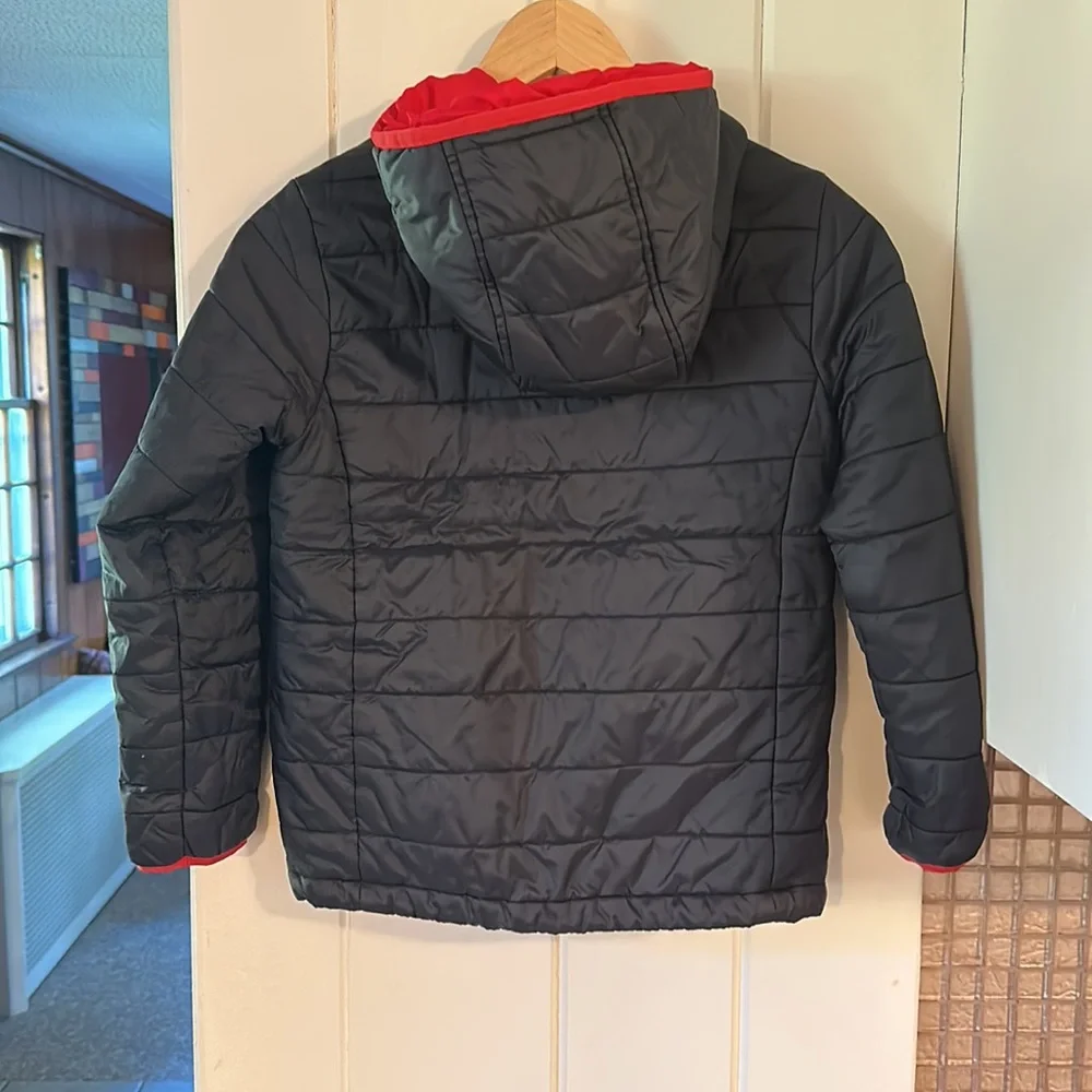 Lands' End Kids Black Puffer Jacket with Red Trim